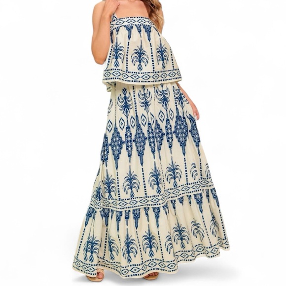 NWOT Flying Tomato Boho Rhythm Tank and Maxi Skirt Set Womens Blue Cream Boho - Picture 2 of 11